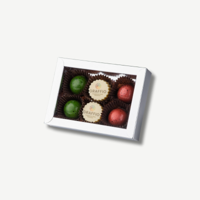 Elegancki zestaw pralin z nadrukiem 6 szt